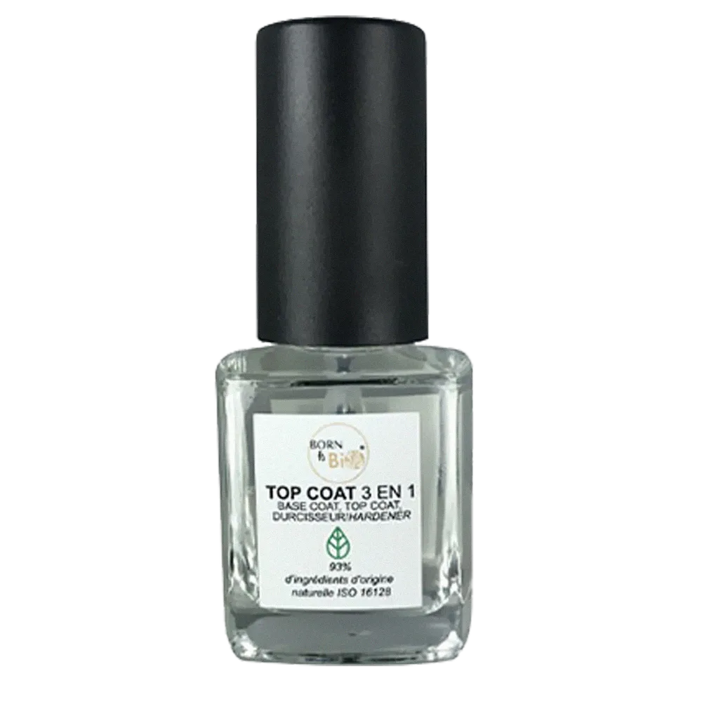 Top coat naturel Born to Bio : finition brillante et protectrice pour une manucure longue tenue, tout en respectant vos ongles grâce à sa formule biosourcée.