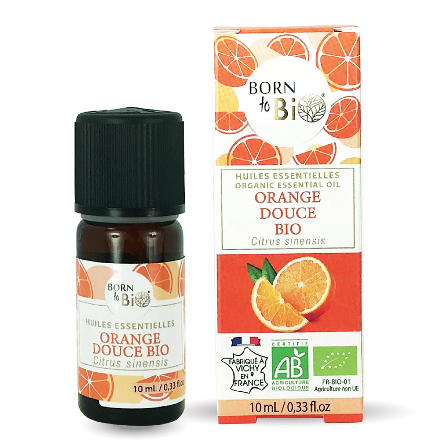 Huile essentielle d’Orange douce bio, à l’arôme fruité et sucré, obtenue par pression à froid des zestes. 