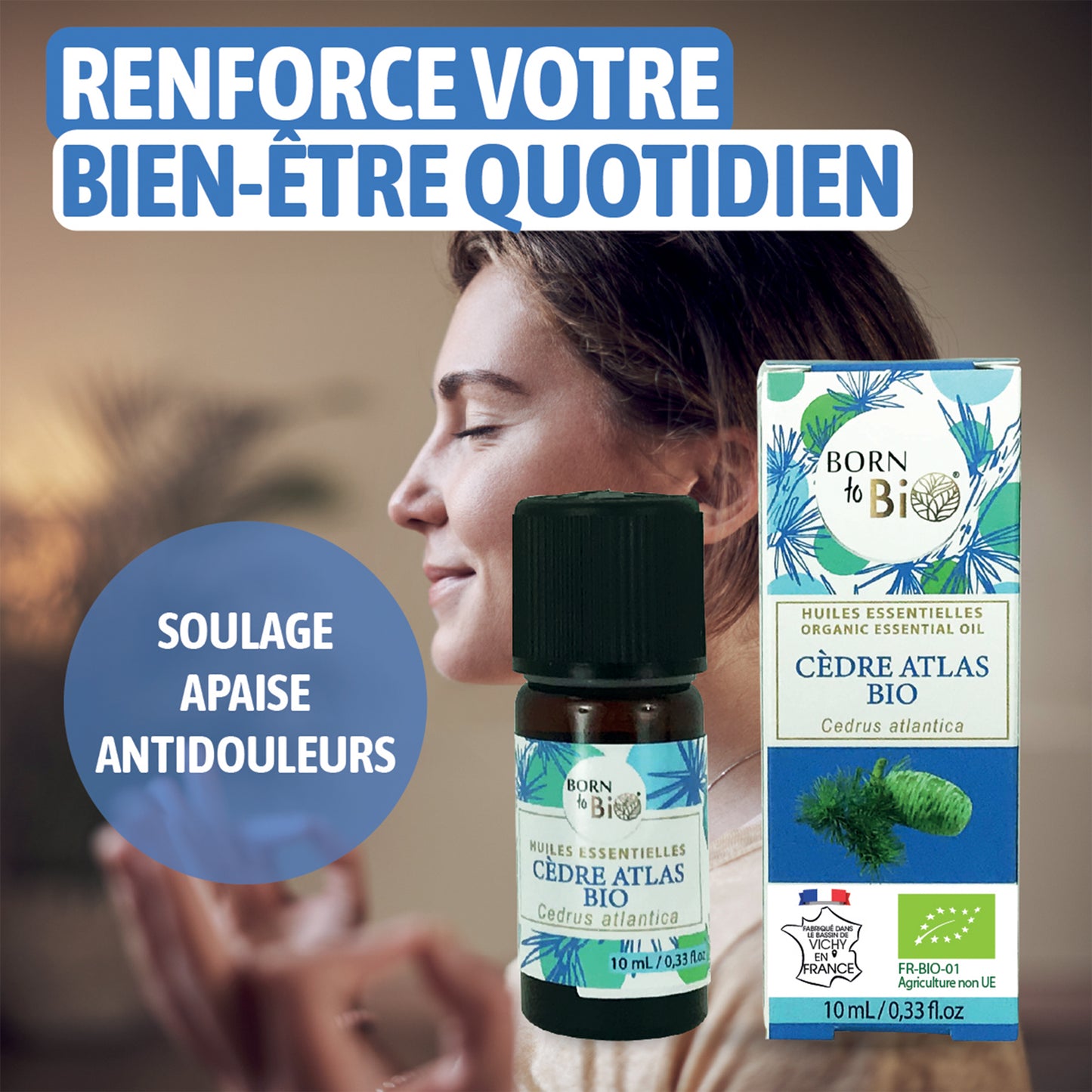 Huile essentielle de Cèdre Atlas bio, au parfum boisé et chaud, obtenue par distillation à la vapeur du bois, pour une expérience olfactive authentique et naturelle.