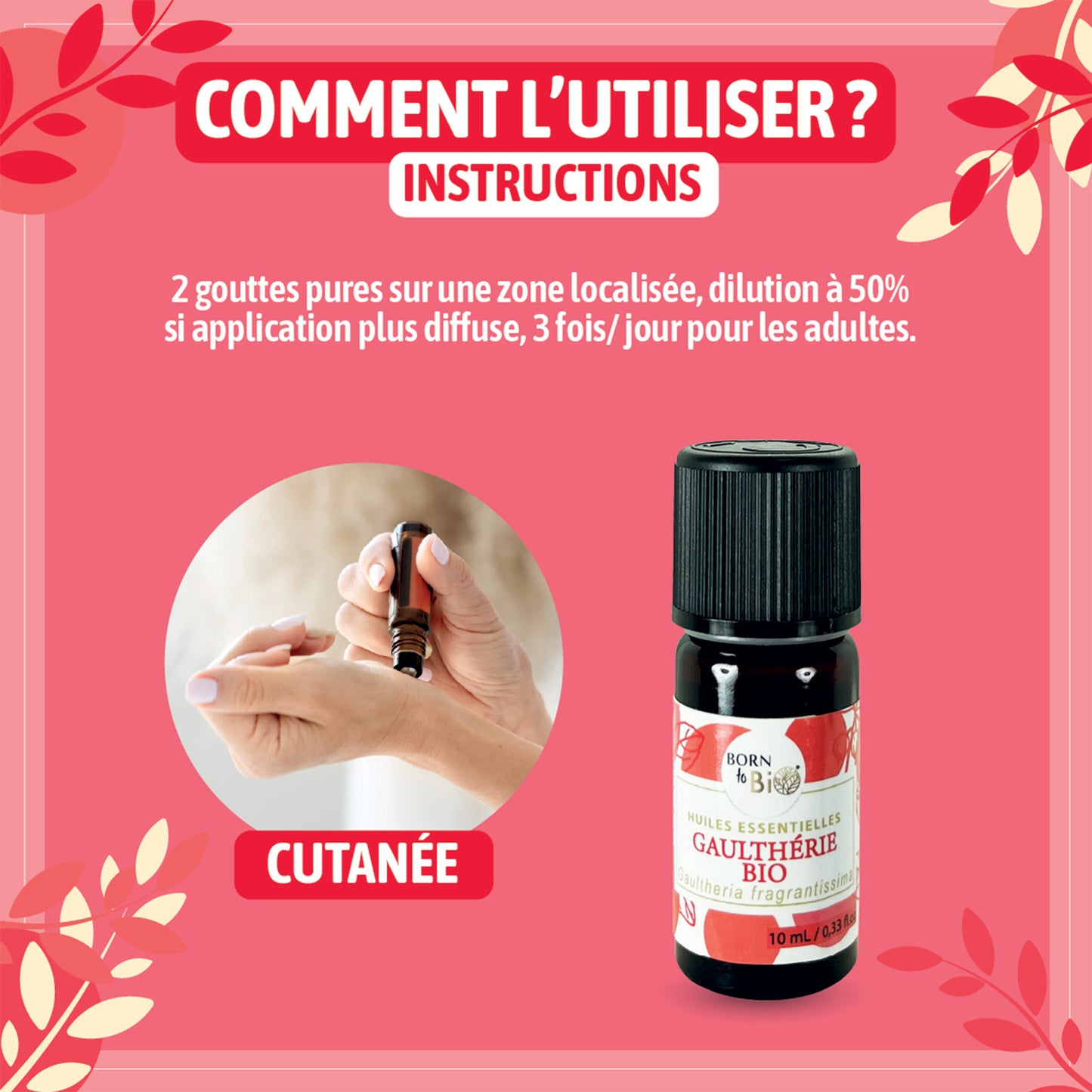 Huile essentielle de Gaulthérie bio, au parfum puissant et légèrement médicinal, obtenue par distillation à la vapeur des feuilles, pour une senteur intense et caractéristique.