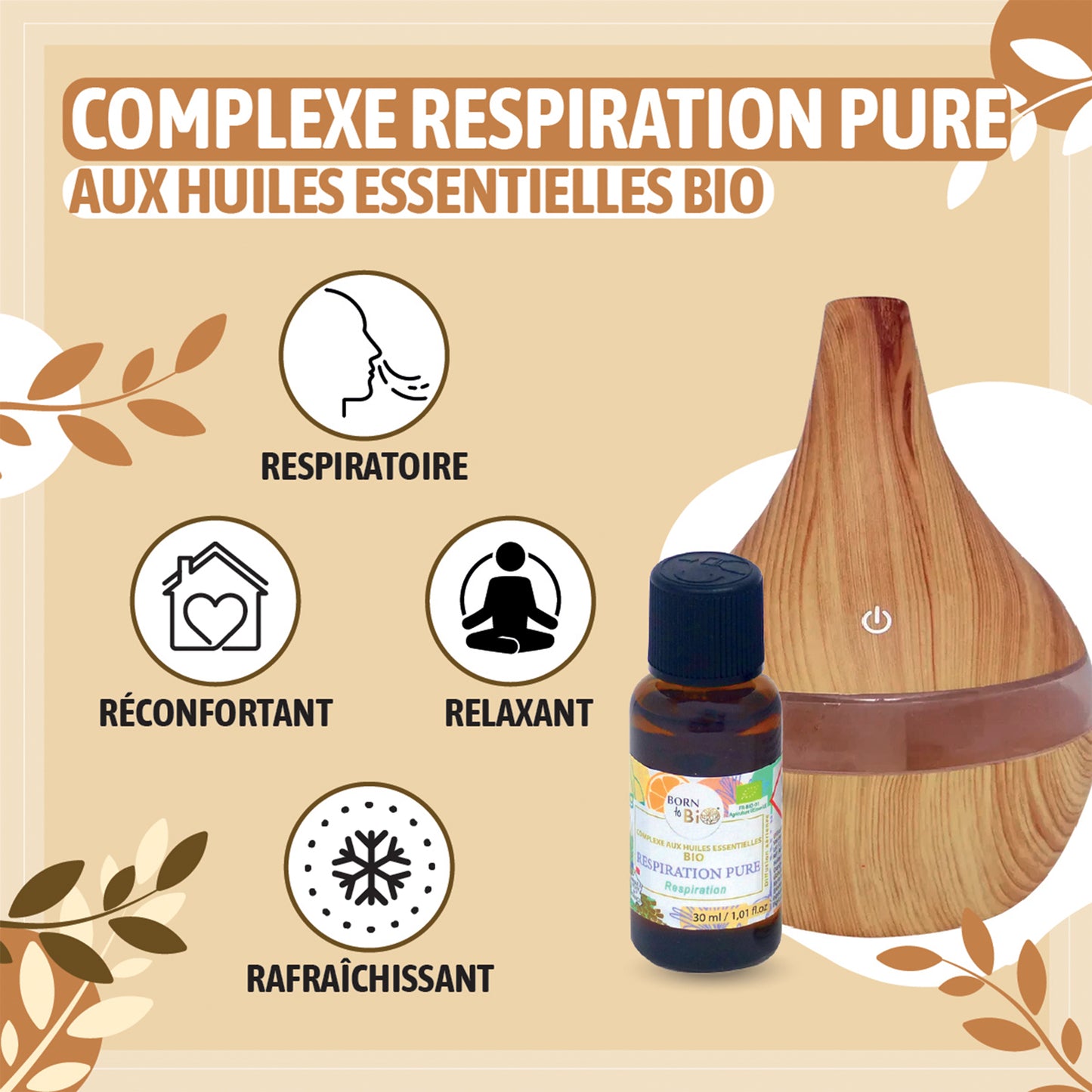 Un complexe bio qui diffuse une fraîcheur naturelle pour soutenir la respiration et clarifier l’atmosphère, parfait pour un moment de bien-être respiratoire.