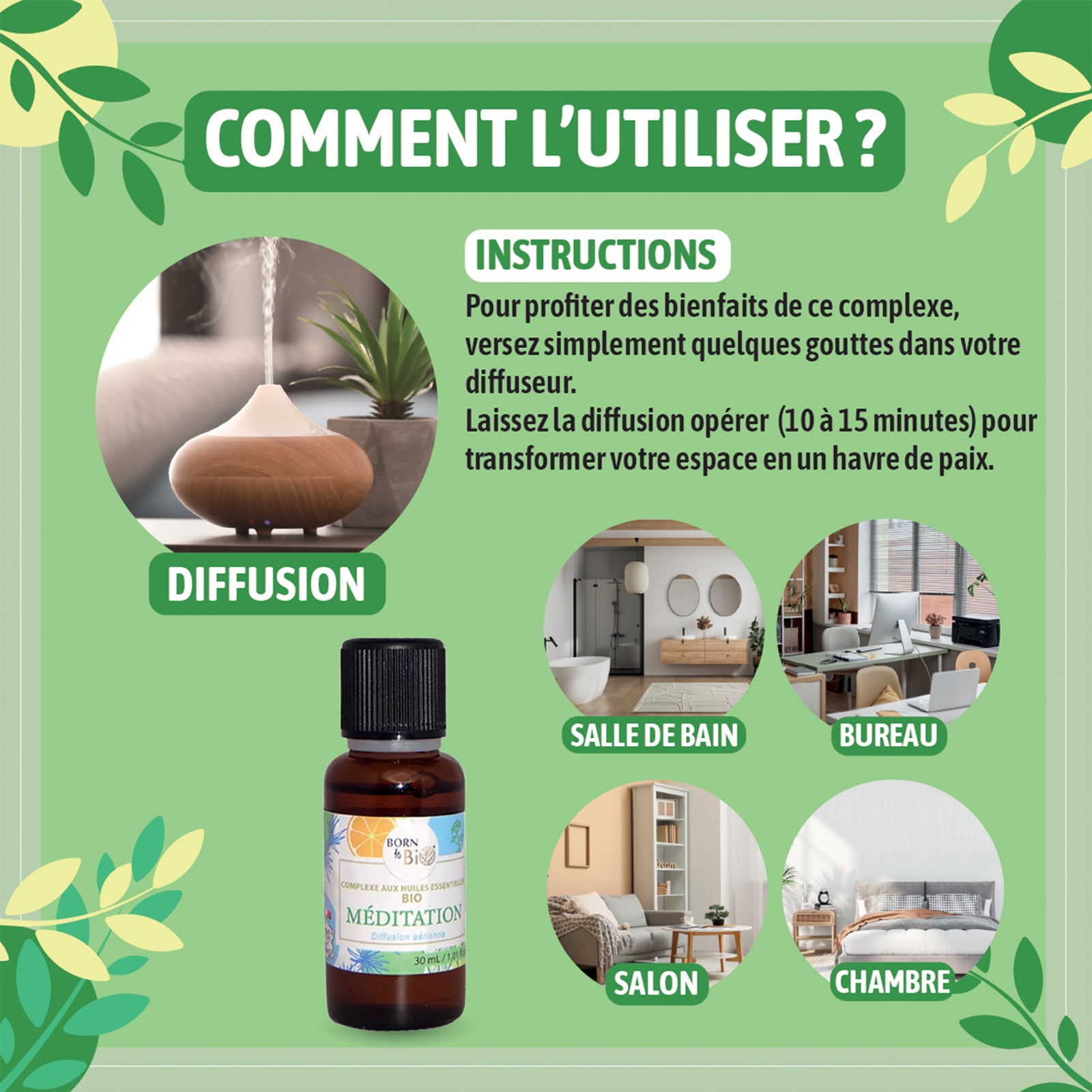 Un mélange d’huiles essentielles bio qui invite à la méditation et au calme intérieur, pour un environnement serein et équilibré.