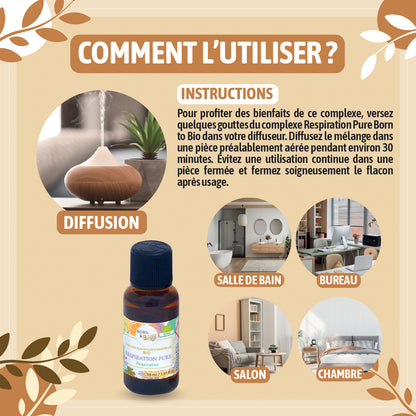 Ce complexe bio, à diffuser, est formulé pour apporter une fraîcheur vivifiante et favoriser une respiration saine et agréable.