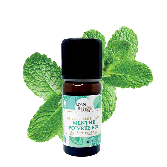 Huile essentielle de menthe poivrée pure et bio, idéale pour la détente, le bien-être digestif et le soulagement des maux de tête. 100% naturelle.