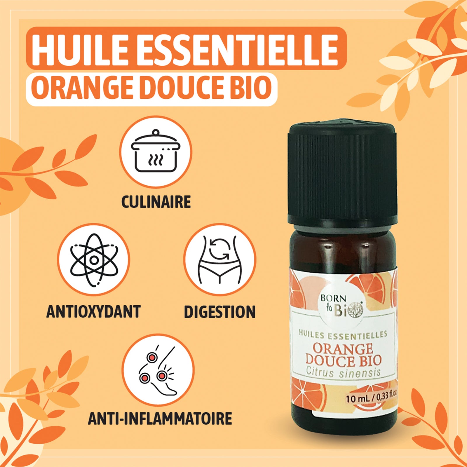 Découvrez l'huile essentielle d'orange douce bio en format 10ml, idéale pour stimuler la détente, favoriser le sommeil et purifier l'air de manière naturelle.