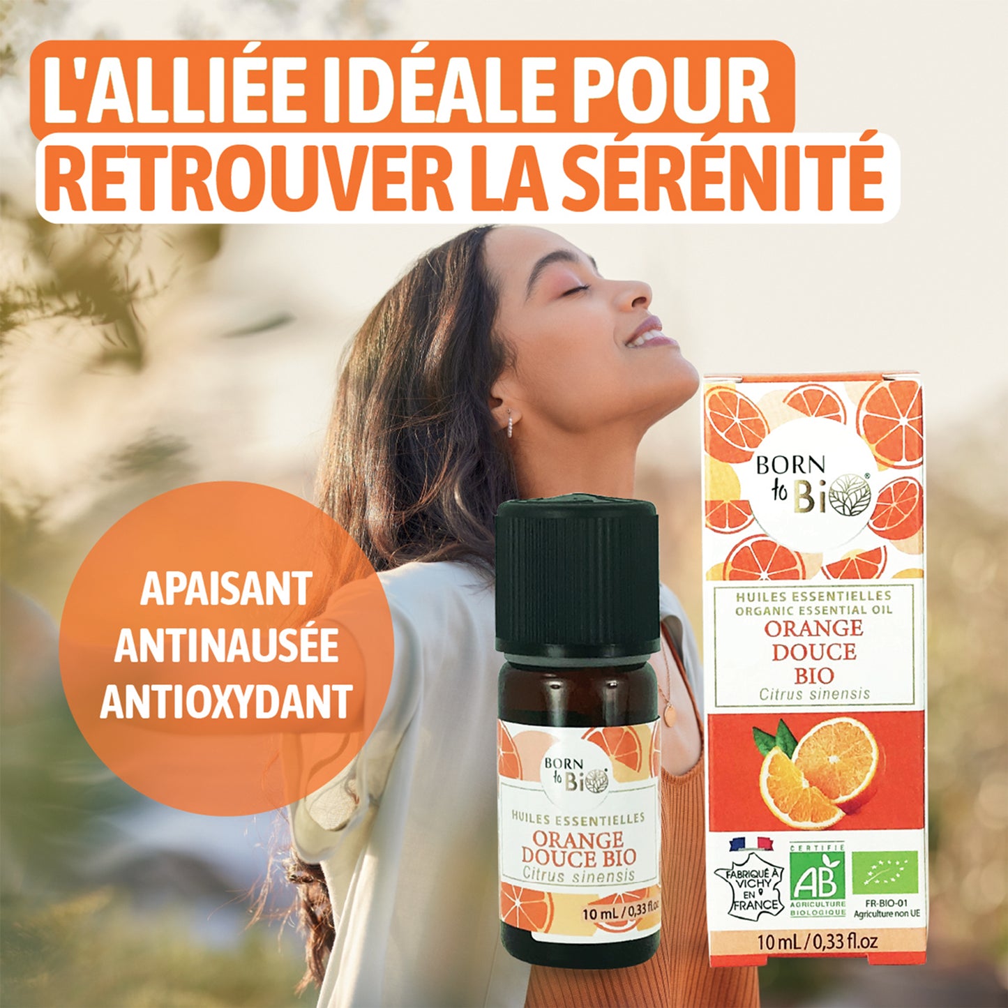 Huile essentielle d'orange douce bio, parfaite pour diffuser et créer une atmosphère relaxante, rafraîchissante et revitalisante dans votre maison ou bureau.