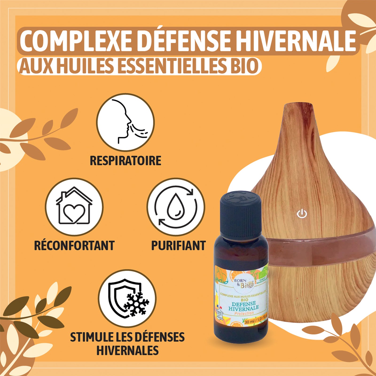 Mélange d’huiles essentielles bio conçu pour soutenir les défenses naturelles et diffuser une sensation de bien-être protectrice.