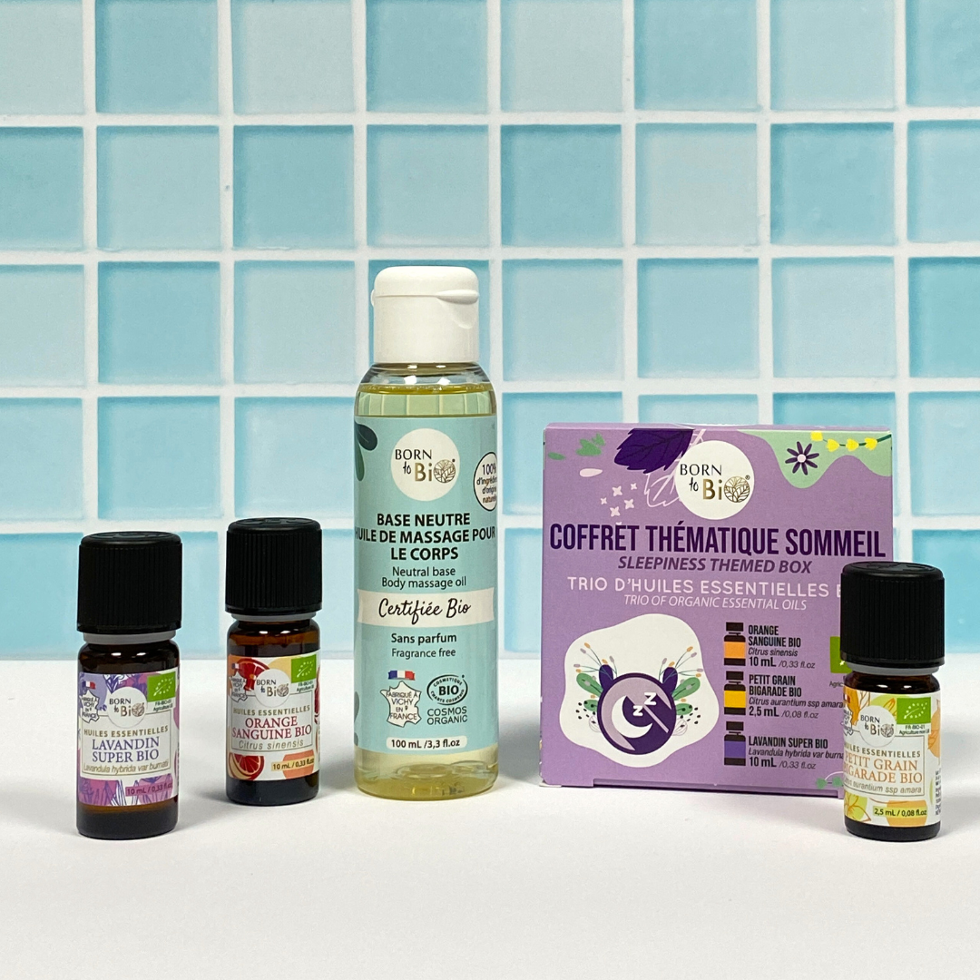 Coffret : huile de massage et kit d'huiles essentielles sommeil