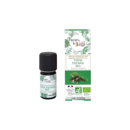 Huile essentielle de Thym à thymol bio, à l’arôme puissant et herbacé, obtenue par distillation des parties aériennes fleuries.
