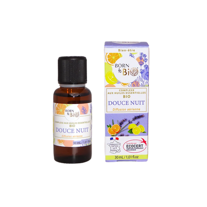 Un complexe aux huiles essentielles bio conçu pour la diffusion aérienne, créant un environnement serein et propice à un sommeil de qualité.