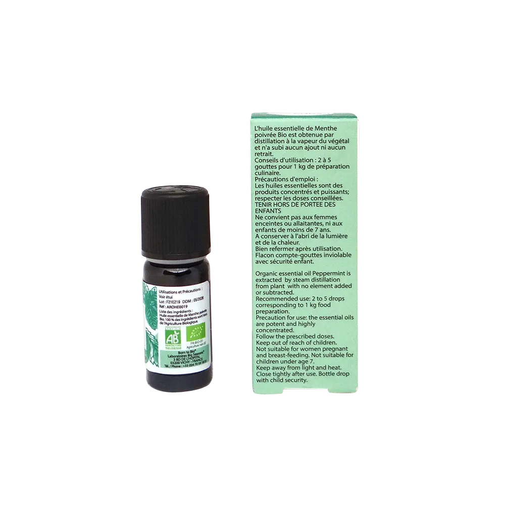 Huile essentielle de menthe poivrée 100% biologique et pure - 30 ml -  Convient pour la